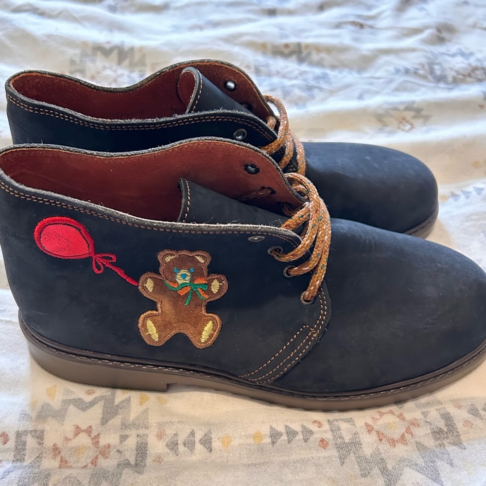 russell and bromley womens uk 5 navy blue suede ted bear embroidered ankle boots - Picture 1 of 12